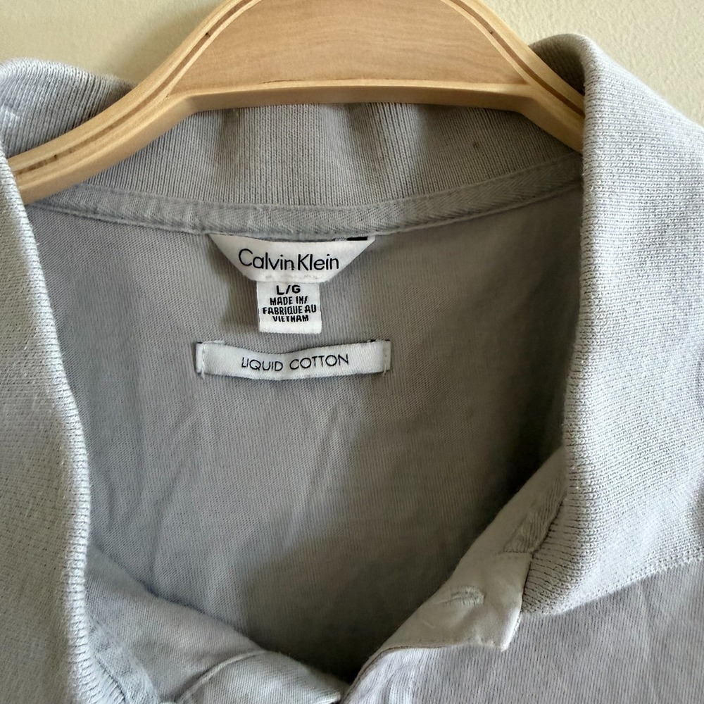 Calvin Klein Polo Gray and White Striped Cotton Preppy Men's Large Lightweight - Picture 3 of 4